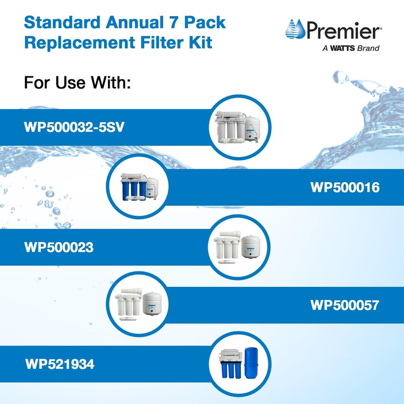 Watts Premier Annual 7-Pack Standard Water Filter Replacement Kit for RO-TFM-5SV, WP-ST6DM, WP-5, WP5-50 Reverse Osmosis System, 2 Sediment Filters, 4 Carbon Pre-Filters, GAC Inline Post-Filter - Image 4